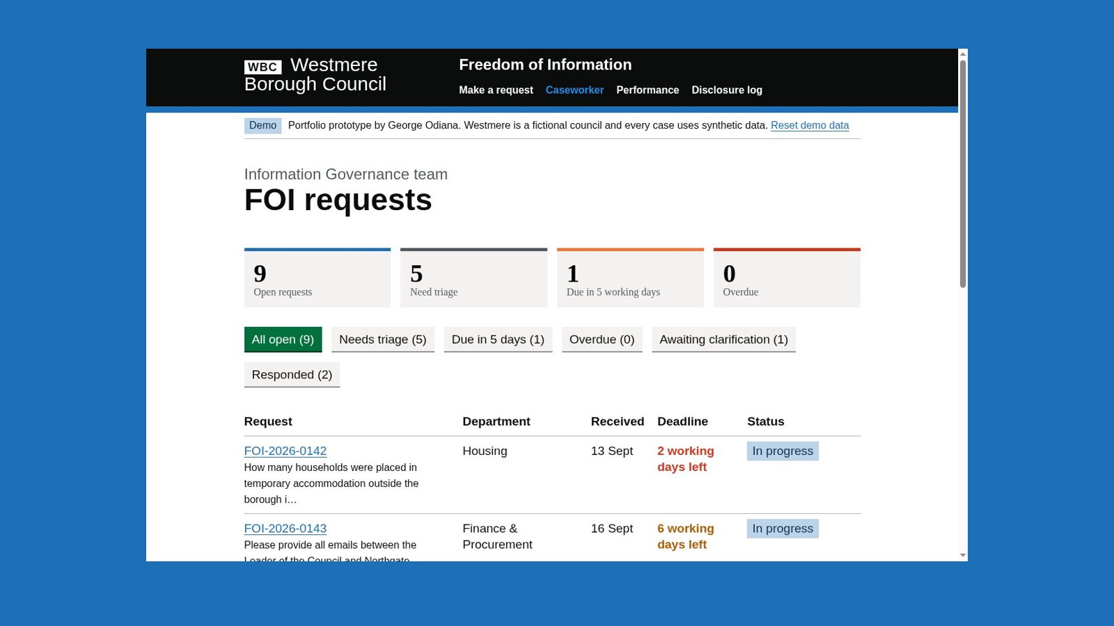 FOI Case Manager screens