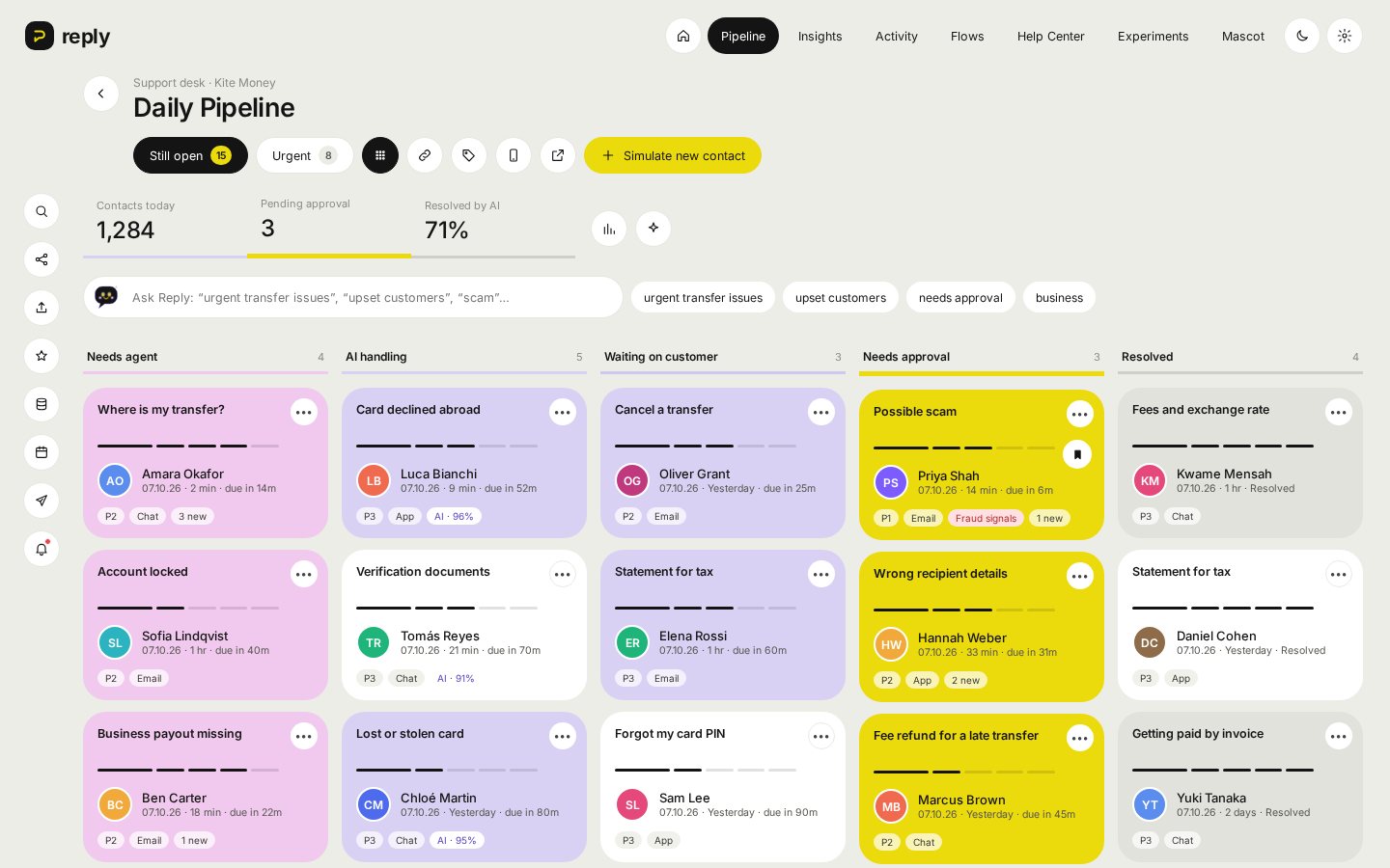 Reply screens